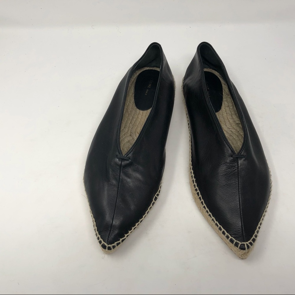 Céline Black Leather Pointed Toe Flat Espadrilles